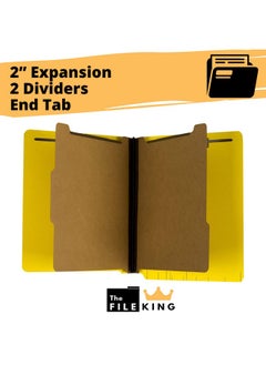 The File King Two Divider Pressboard Classification Yellow File Folder Letter Size | Box Of 10 | End Tab | 2” Expansion | Six 2Inch Fastener Prongs | Made In America  - Image 3