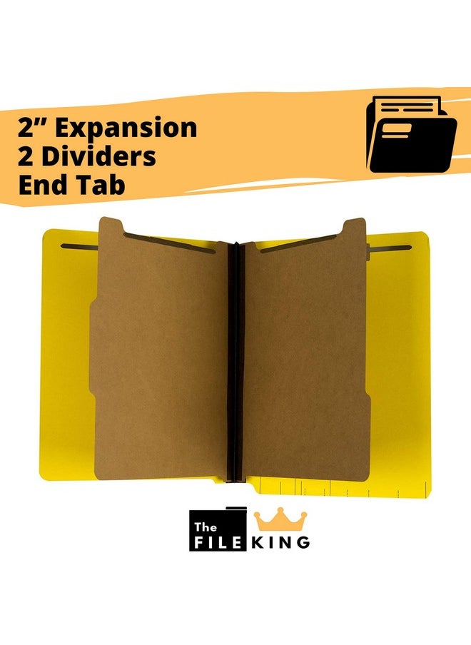 The File King - Two Divider Pressboard Classification Yellow File Folder Letter Size | Box Of 10 | End Tab | 2” Expansion | Six 2Inch Fastener Prongs | Made In America - Image 1