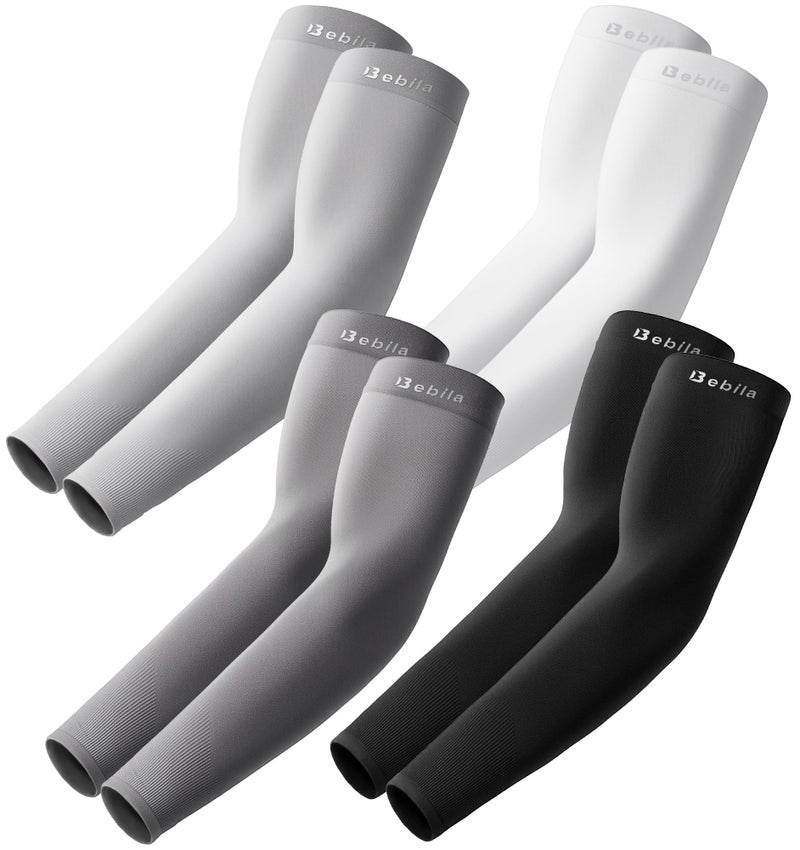 Bebila Arm Sleeves for Men Women, UV Sun Protection Sports Cooling Sleeves for Volleyball Football Basketball Golf (Black+dark Gray+light Gray+white, Medium) - Image 1