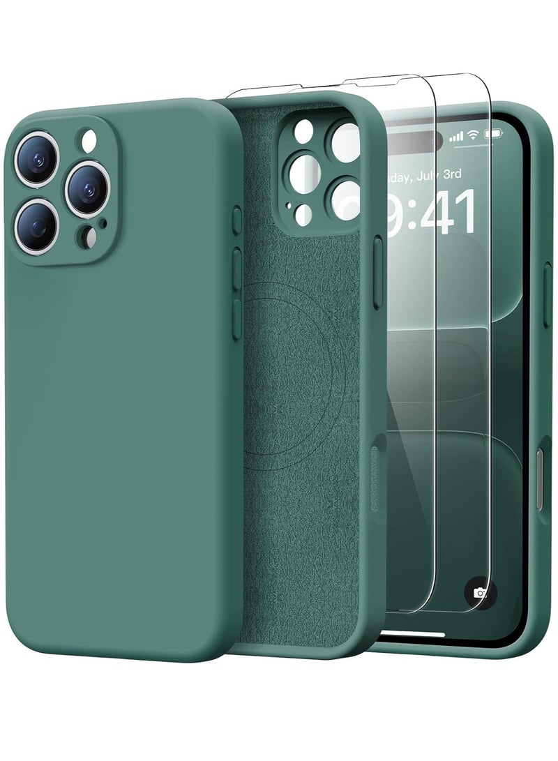 ELTRAZONE iPhone 16 Pro Max Case with 2 Screen Protectors – Liquid Silicone Protective Phone Case (6.9") – Compatible with MagSafe – Upgraded Camera Protection – Dark Green - Image 1