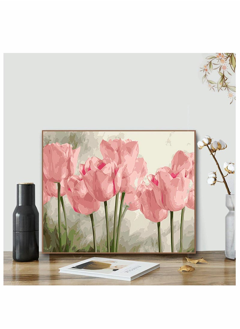 KASTWAVE DIY Paint by Numbers Pink Tulips, for Adults Kids Tulip Paint by Numbers DIY Painting Acrylic Paint by Numbers Painting Kit Home Wall Living Room Bedroom Decoration  - Image 2