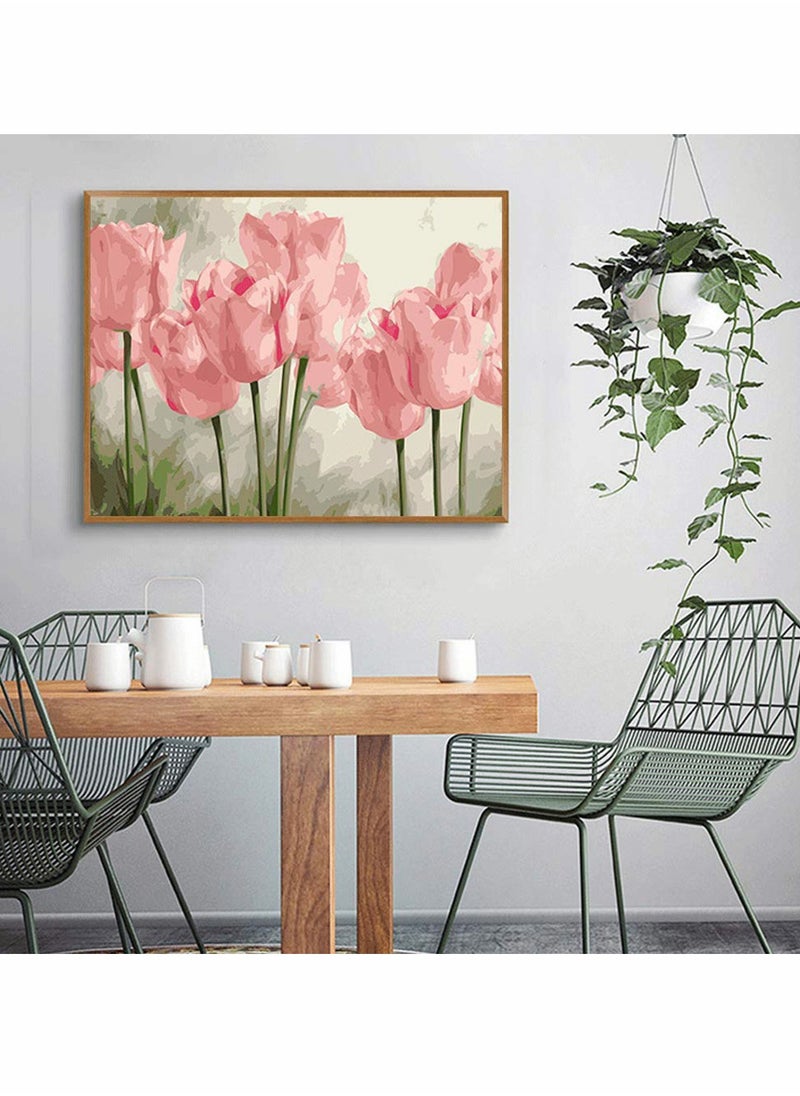 KASTWAVE DIY Paint by Numbers Pink Tulips, for Adults Kids Tulip Paint by Numbers DIY Painting Acrylic Paint by Numbers Painting Kit Home Wall Living Room Bedroom Decoration  - Image 3