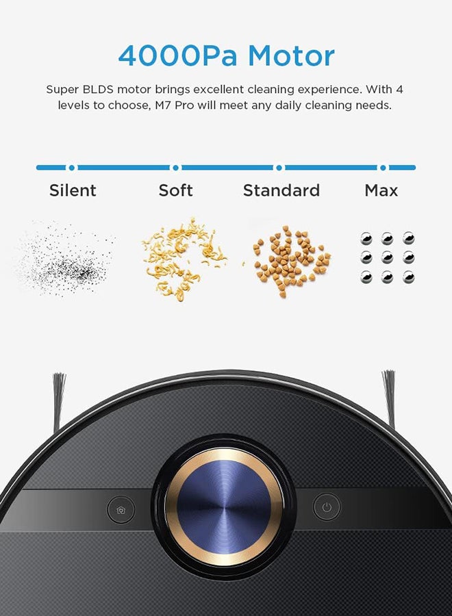 Midea Pro Robot Vacuum cleaner,Strong Suction with BLDC motor, 150 Min Run Time, Wet Mopping, App & Voice control with Msmartlife, 450ml dust-180ml water tank, Carpet sensor, LDS Navigation 240 W M7PRO Black - Image 4