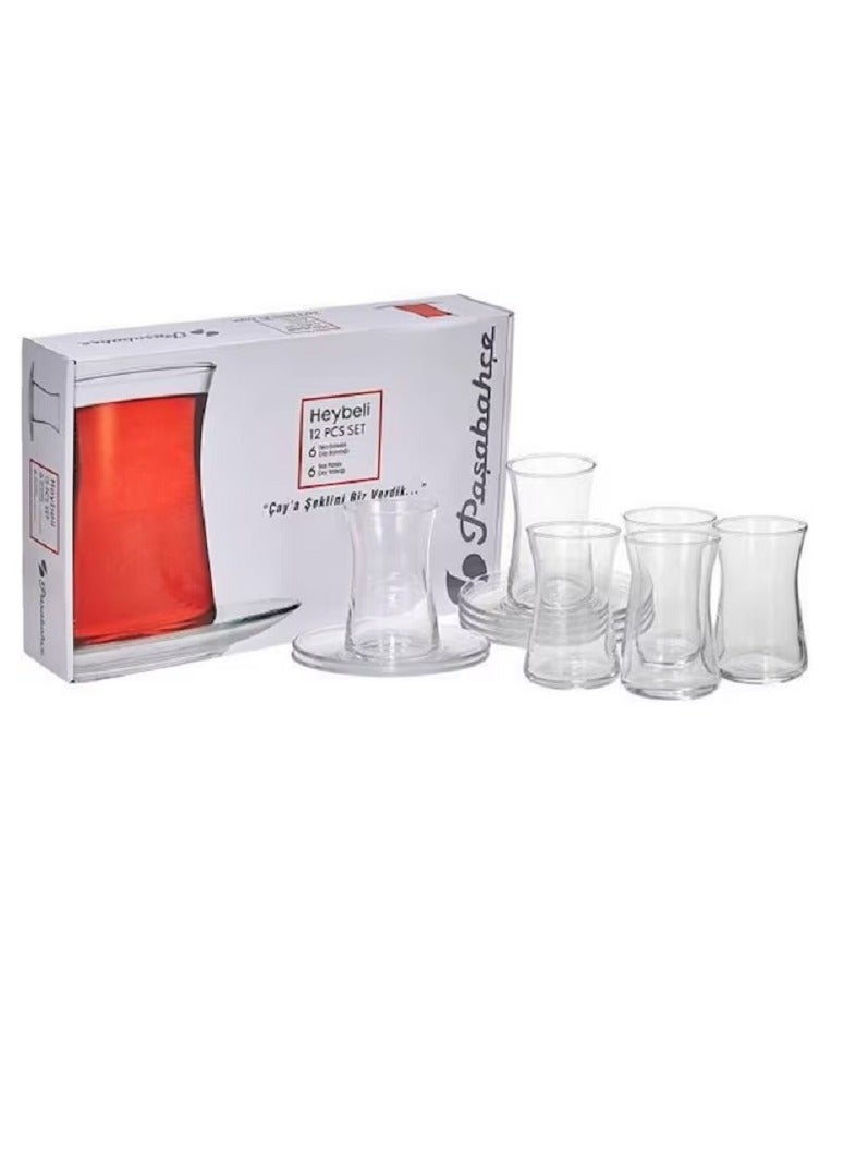 Pasabahce 12-Piece Heybeli Tea & Saucer Set, 6 Cups & 6 Saucers, 170 ml Clear 170ml - Image 1