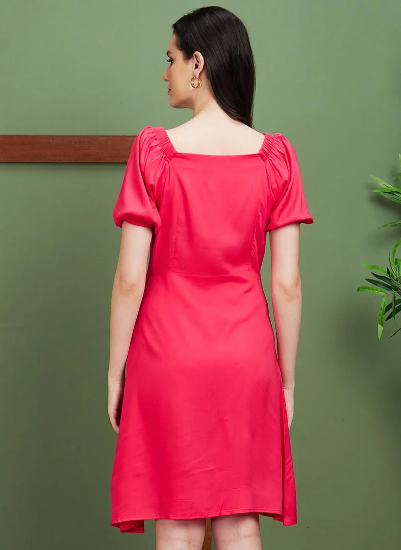 globus Globus Women Pink Puff Sleeves A-Line Dress