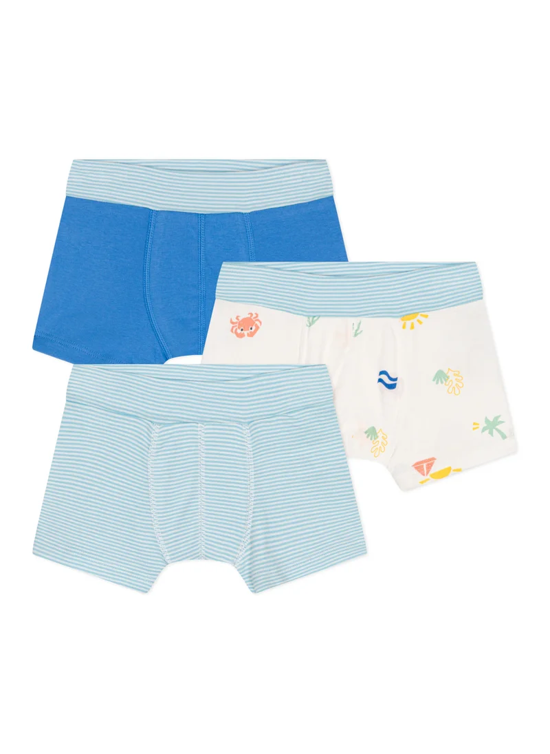 Petit Bateau Children's printed cotton boxers with a covered waistband - 3-Pack