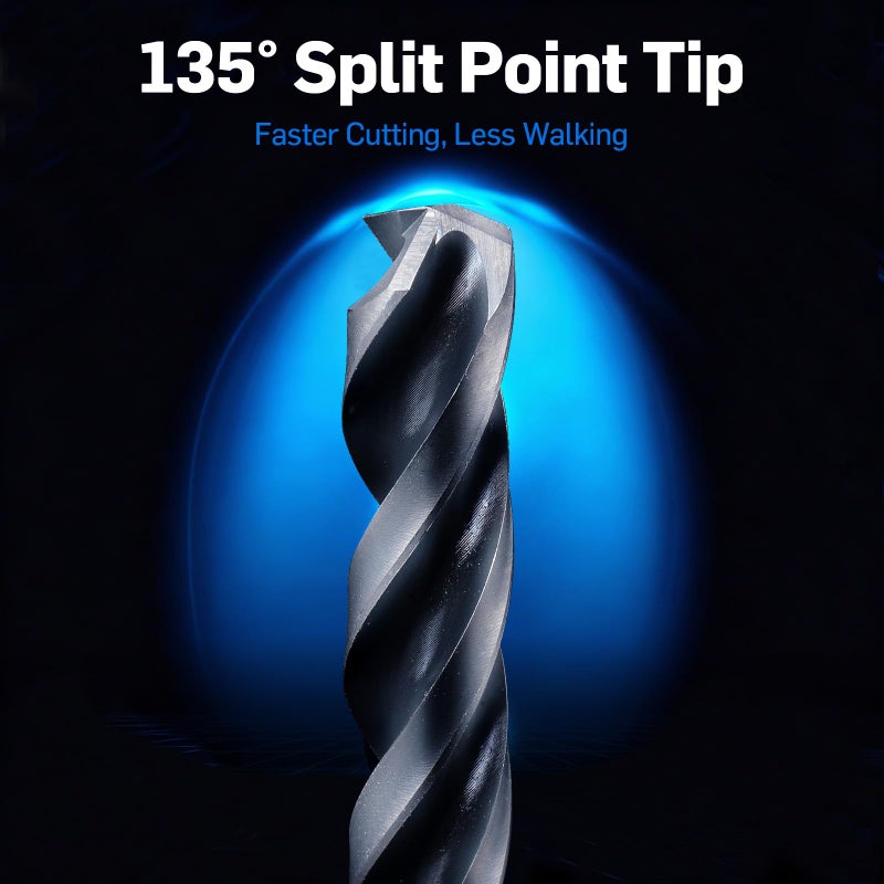 Bestwork 3-Flute Cobalt Drill Bit Set, M35 Metal Drill Bits for Metal and Steel, Oxynitride Coated, 3-Flats Shank, 135 Degree Split Point, for Hardened Steel, Stainless Steel, 17-Piece, 1/16"-3/8" - Image 5
