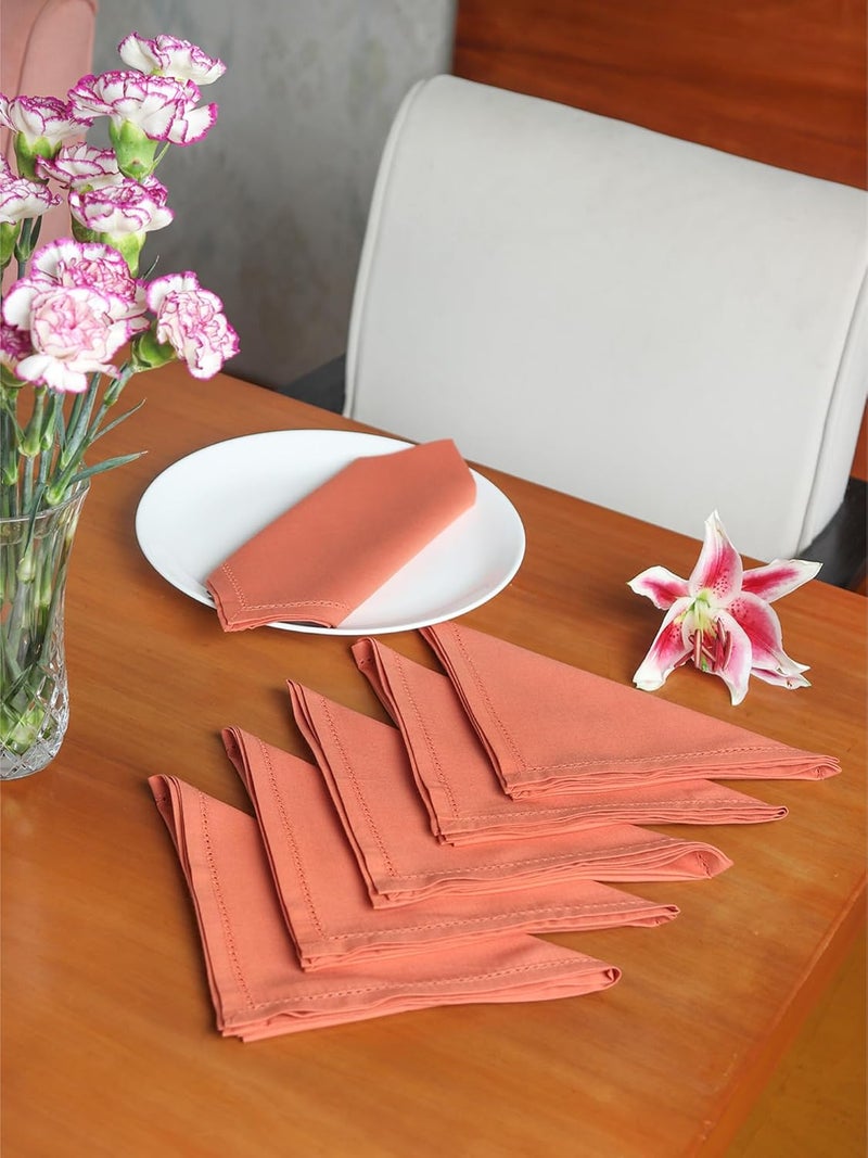 Zeba World Dinner Table Napkins 100% Cotton Set of 6 pcs | Fagotting Embroidery | Washable and Reusable Napkins for Dinner Table - Dark Coral Pink - 16x16 inches (40x40cms) (Pack of 6) - Image 1