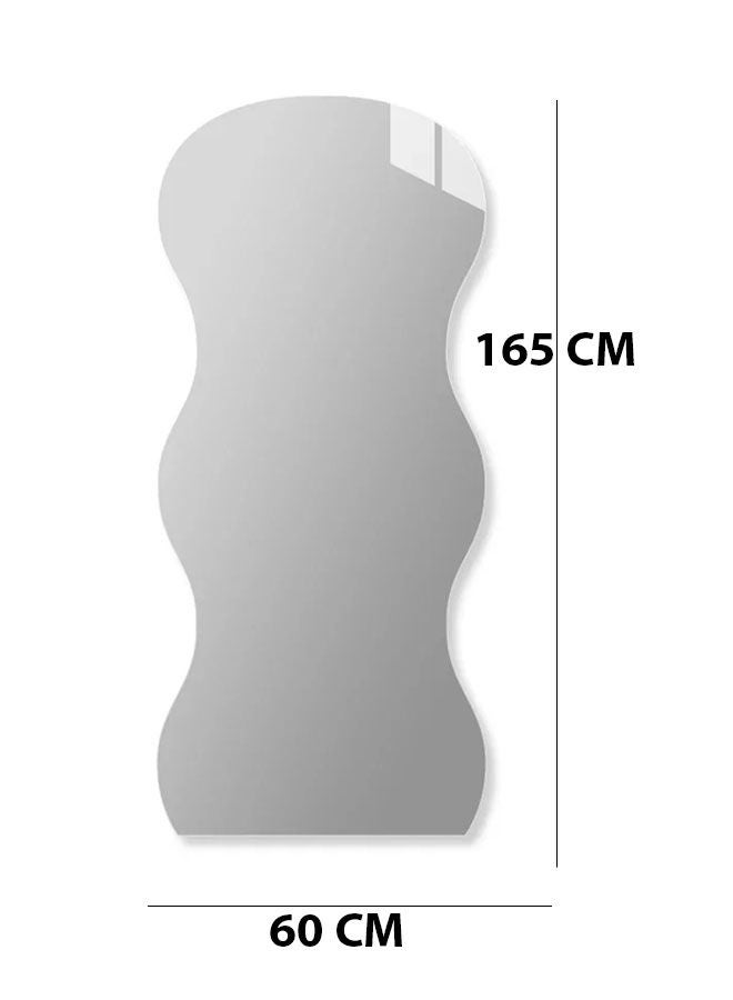 ديكور هيلز مرآة أرضية كاملة الطول بتصميم مموج غير منتظم، قائمة بذاتها أو مثبتة على الحائط، مرآة زينة عصرية لغرفة النوم، مائلة على الحائط، مقاس 60×165 سم - Image 5