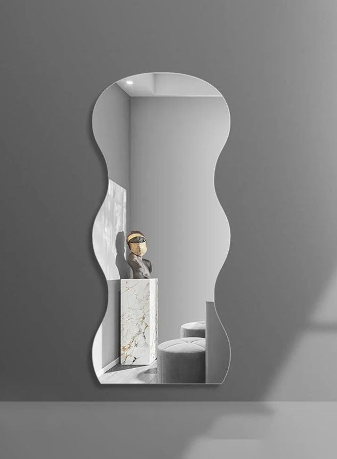 ديكور هيلز مرآة أرضية كاملة الطول بتصميم مموج غير منتظم، قائمة بذاتها أو مثبتة على الحائط، مرآة زينة عصرية لغرفة النوم، مائلة على الحائط، مقاس 60×165 سم - Image 2