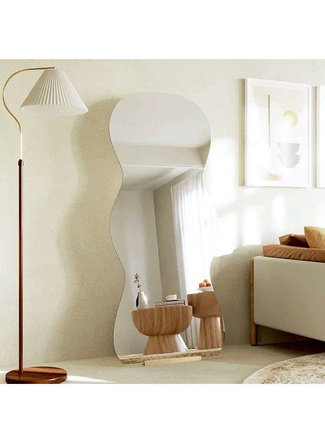 ديكور هيلز مرآة أرضية كاملة الطول بتصميم مموج غير منتظم، قائمة بذاتها أو مثبتة على الحائط، مرآة زينة عصرية لغرفة النوم، مائلة على الحائط، مقاس 60×165 سم - Image 3