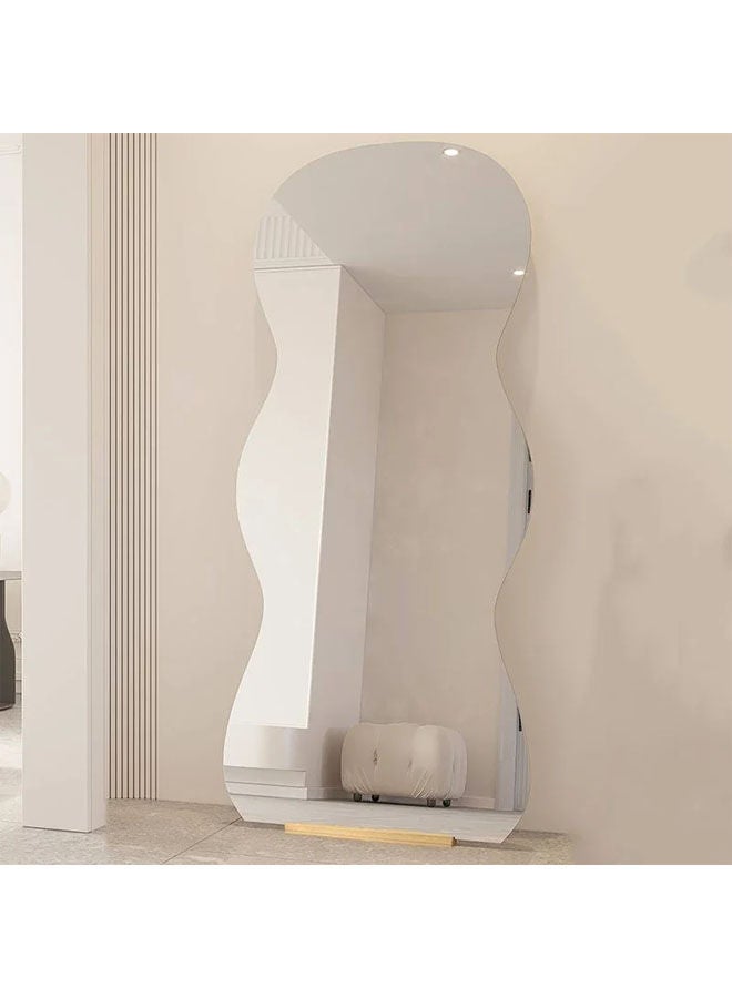 ديكور هيلز مرآة أرضية كاملة الطول بتصميم مموج غير منتظم، قائمة بذاتها أو مثبتة على الحائط، مرآة زينة عصرية لغرفة النوم، مائلة على الحائط، مقاس 60×165 سم - Image 1