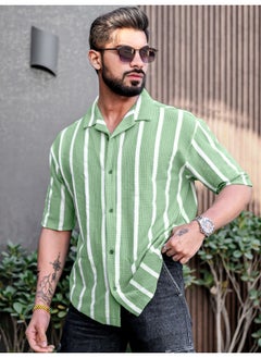 Mens Striped Collared Neck 3/4th Sleeve Green Popcorn Knitted Shirt - pzsku/ZEBE1F43651830DC99D31Z/45/_/1729584070/8138cc5a-4457-4d4a-8c56-d400bd0a1e3a