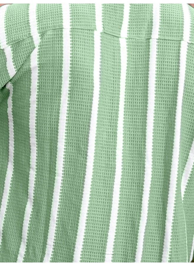 Mens Striped Collared Neck 3/4th Sleeve Green Popcorn Knitted Shirt - pzsku/ZEBE1F43651830DC99D31Z/45/_/1729584081/2dd11666-d8d1-4188-b73c-842304b7661e