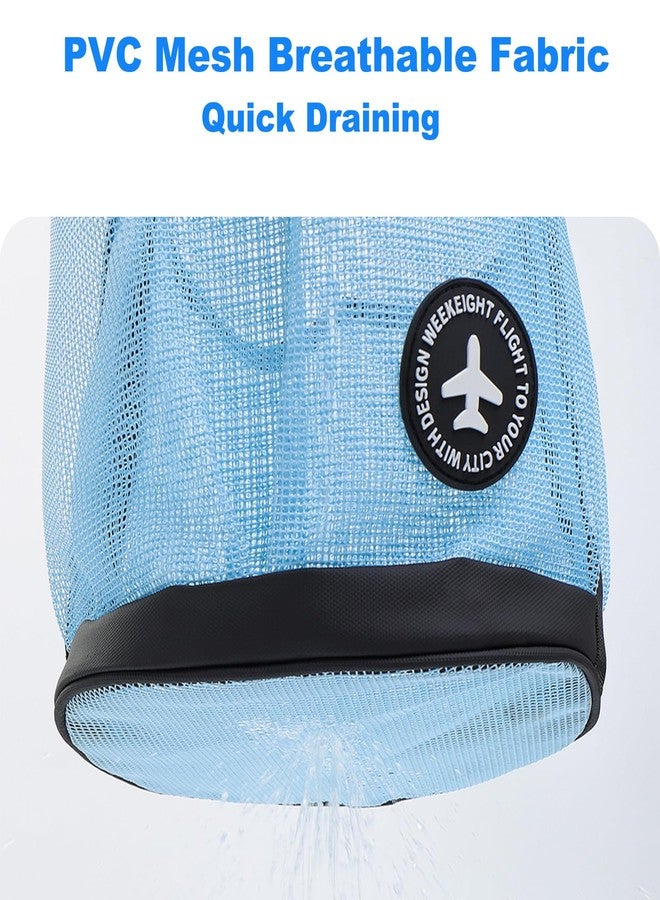 MIFENDUCT Mesh Shower Caddy Hanging Shower Basket Tote, Large Capacity 7 Pockets Bath Bag Quick Dry Toiletry Organizer Bag Caddy College Dorm Basket with Adjustable Strap for Travel, Gym, Beach, Swimming (Blue) - Image 4