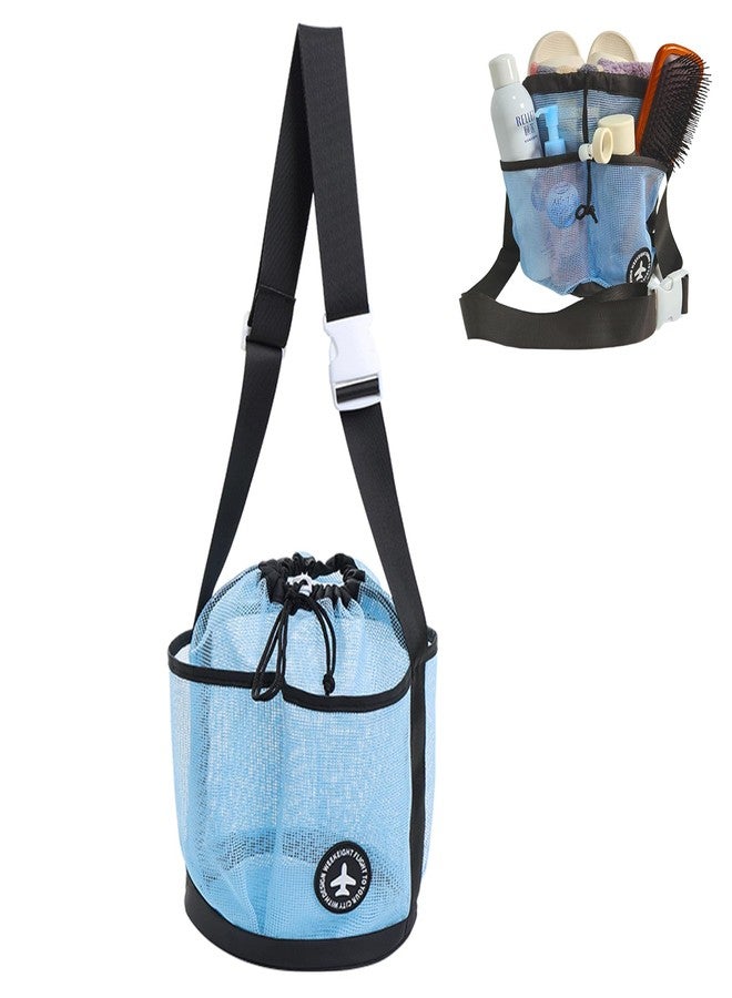 MIFENDUCT Mesh Shower Caddy Hanging Shower Basket Tote, Large Capacity 7 Pockets Bath Bag Quick Dry Toiletry Organizer Bag Caddy College Dorm Basket with Adjustable Strap for Travel, Gym, Beach, Swimming (Blue) - Image 1