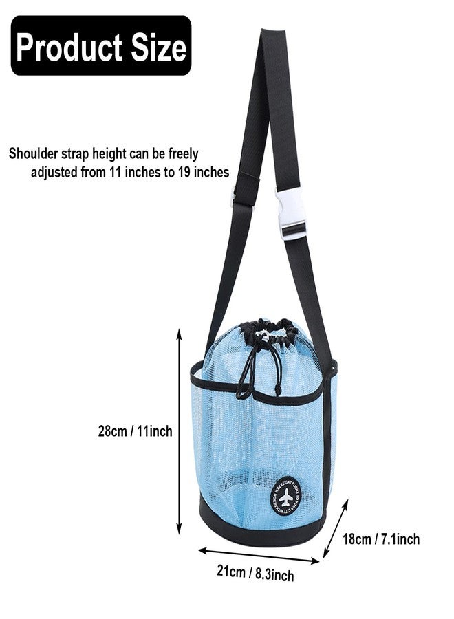 MIFENDUCT Mesh Shower Caddy Hanging Shower Basket Tote, Large Capacity 7 Pockets Bath Bag Quick Dry Toiletry Organizer Bag Caddy College Dorm Basket with Adjustable Strap for Travel, Gym, Beach, Swimming (Blue) - Image 3