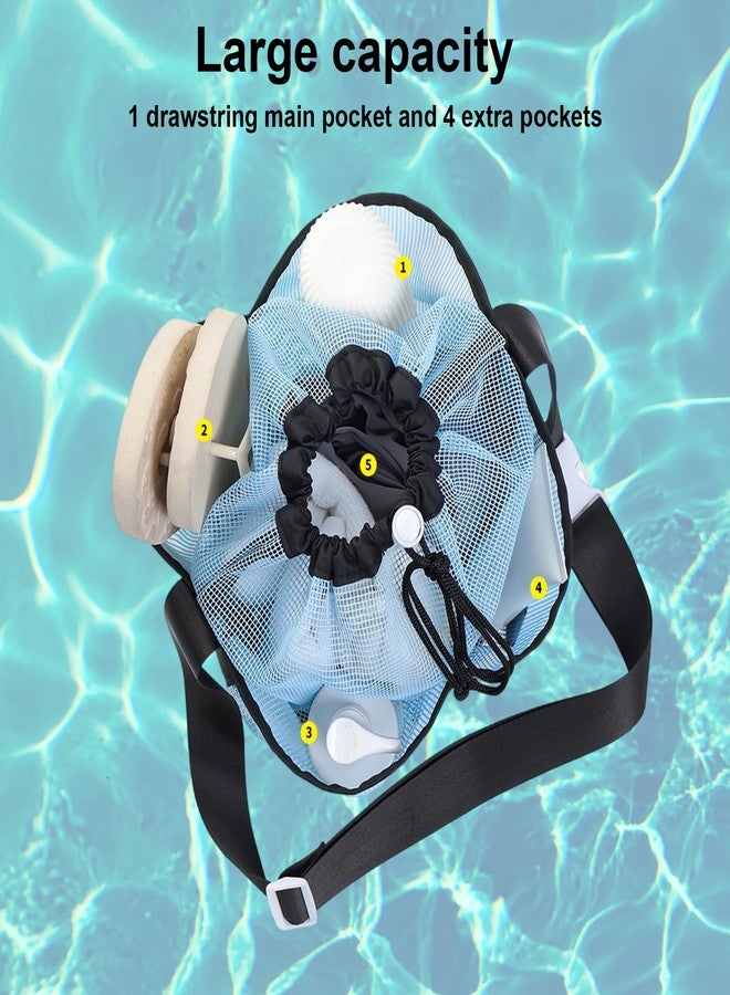 MIFENDUCT Mesh Shower Caddy Hanging Shower Basket Tote, Large Capacity 7 Pockets Bath Bag Quick Dry Toiletry Organizer Bag Caddy College Dorm Basket with Adjustable Strap for Travel, Gym, Beach, Swimming (Blue) - Image 5
