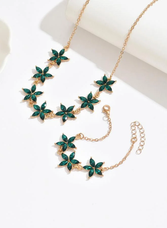 Take Two  Gold Tone Floral Rhinestone Necklace and Bracelet Set for Women | Best Price UAE