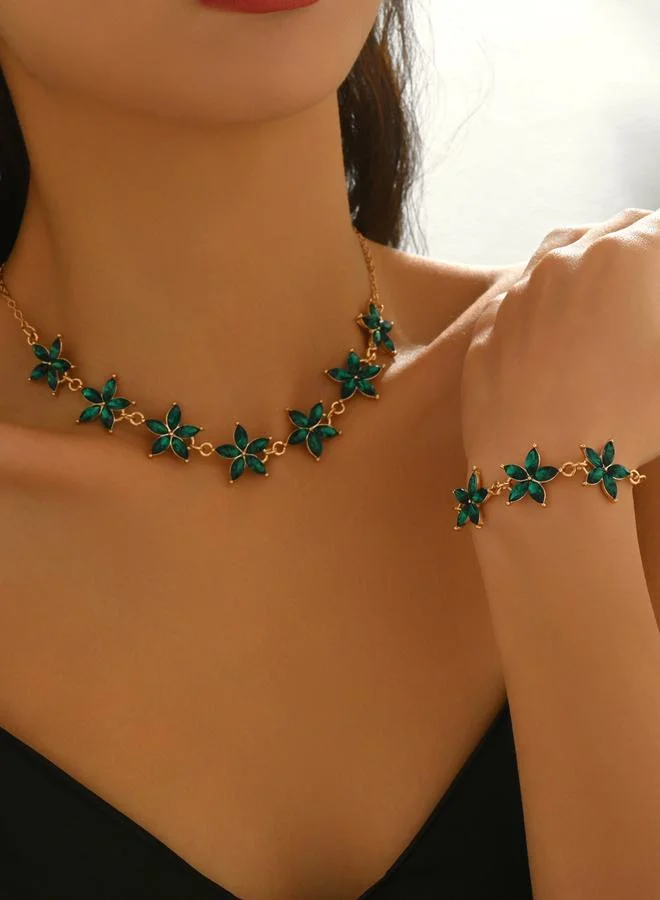 Take Two Gold Tone Floral Rhinestone Necklace and Bracelet Set
