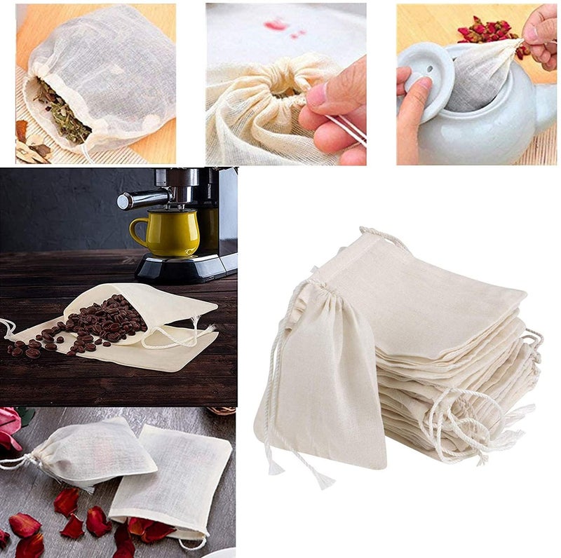 Birdbrid White Cotton Muslin Drawstring Bags, 3 * 4 inch Small Cloth Potli Sachets for Thank You Gifts, Loose Leaf Tea, Spices, Earphones, Return Gift, Packs of 12 - Image 5