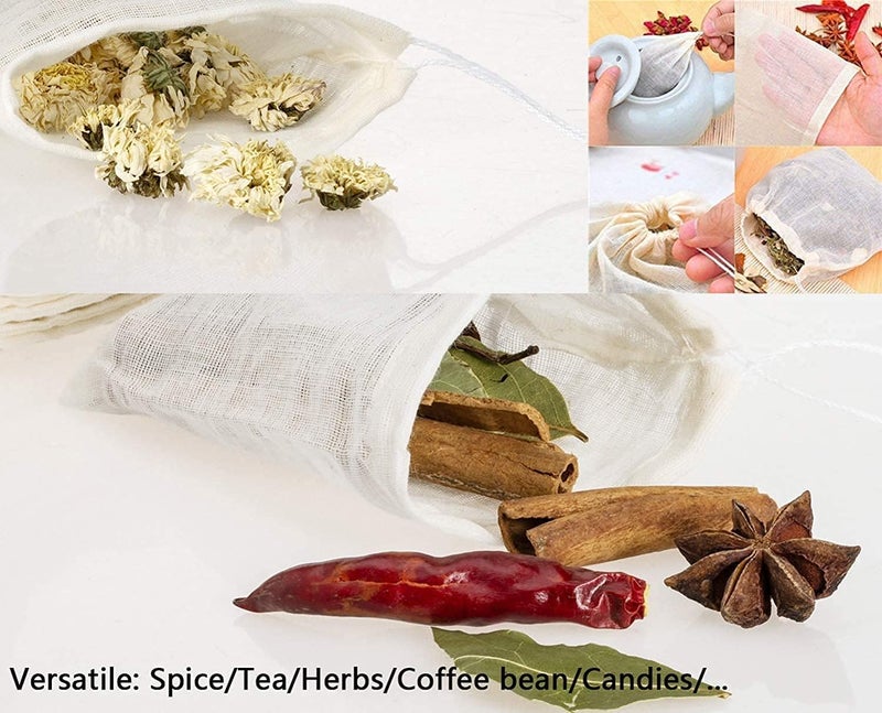 Birdbrid White Cotton Muslin Drawstring Bags, 3 * 4 inch Small Cloth Potli Sachets for Thank You Gifts, Loose Leaf Tea, Spices, Earphones, Return Gift, Packs of 12 - Image 4