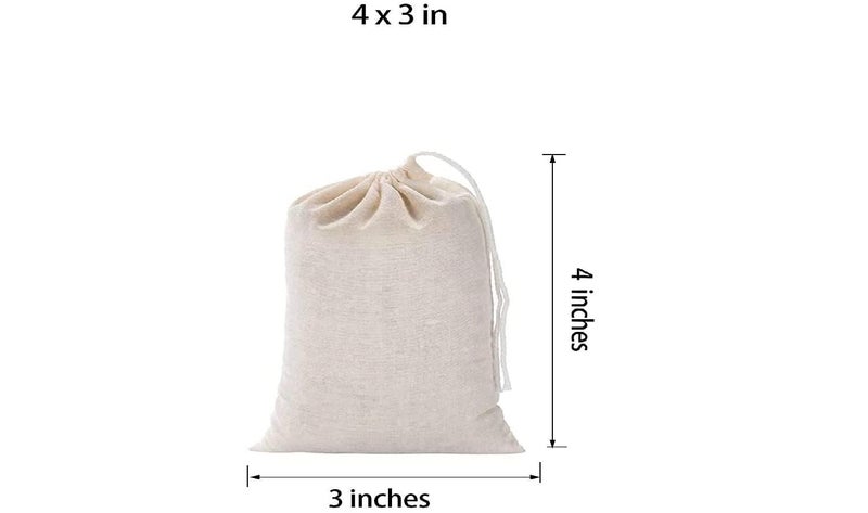 Birdbrid White Cotton Muslin Drawstring Bags, 3 * 4 inch Small Cloth Potli Sachets for Thank You Gifts, Loose Leaf Tea, Spices, Earphones, Return Gift, Packs of 12 - Image 2