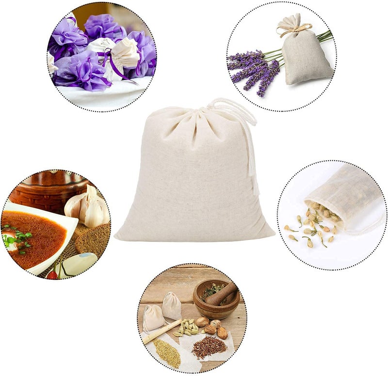 Birdbrid White Cotton Muslin Drawstring Bags, 3 * 4 inch Small Cloth Potli Sachets for Thank You Gifts, Loose Leaf Tea, Spices, Earphones, Return Gift, Packs of 12 - Image 3