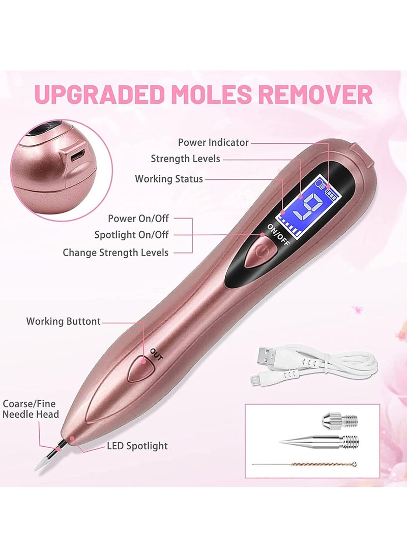 Generic - Mole Remover Pen,Portable Skin Tag Remover Pen with 9 Strength Levels 10 Replaceable Fine Needles, for Face Body Wart Freckle Nevus Spot Treatment and Age Spots (Rose Gold) - Image 1