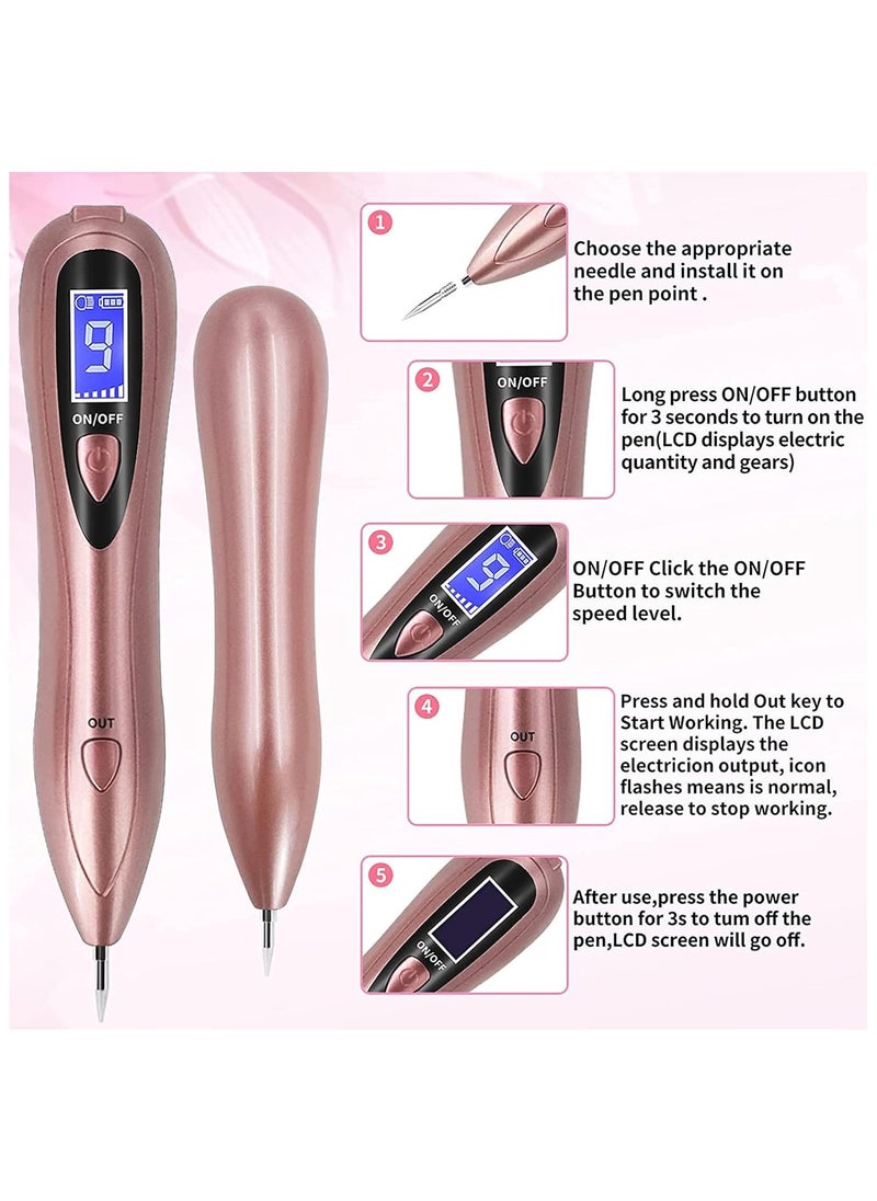 Generic - Mole Remover Pen,Portable Skin Tag Remover Pen with 9 Strength Levels 10 Replaceable Fine Needles, for Face Body Wart Freckle Nevus Spot Treatment and Age Spots (Rose Gold) - Image 1