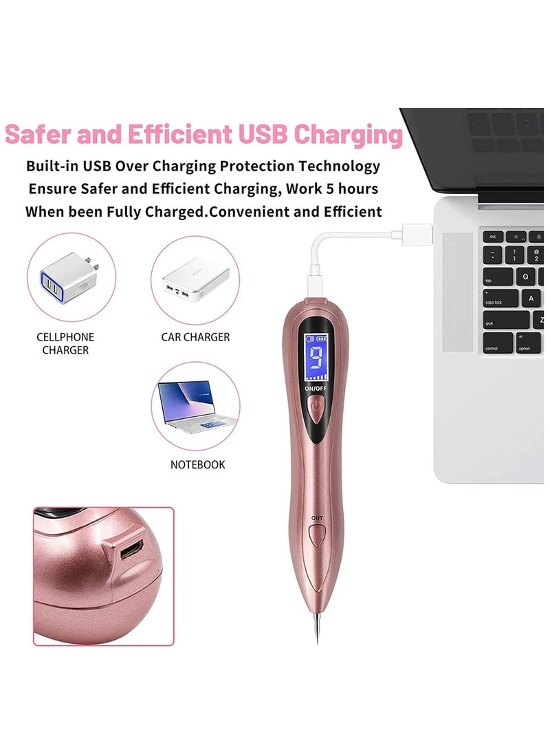 Generic - Mole Remover Pen,Portable Skin Tag Remover Pen with 9 Strength Levels 10 Replaceable Fine Needles, for Face Body Wart Freckle Nevus Spot Treatment and Age Spots (Rose Gold) - Image 1
