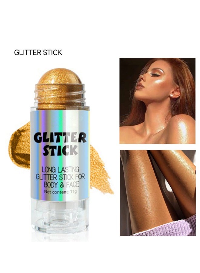 Julystar Glitter Stick For Body & Face - Highlighter Stick Smooth Creamy Glitter Body Stick Long Lasting Shimmer Highlighter Illuminator for Face & Body & Leg (#03)  - Image 1