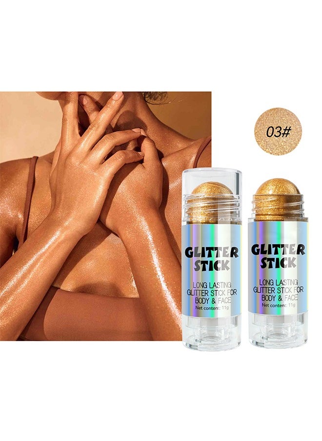 Julystar Glitter Stick For Body & Face - Highlighter Stick Smooth Creamy Glitter Body Stick Long Lasting Shimmer Highlighter Illuminator for Face & Body & Leg (#03)  - Image 2