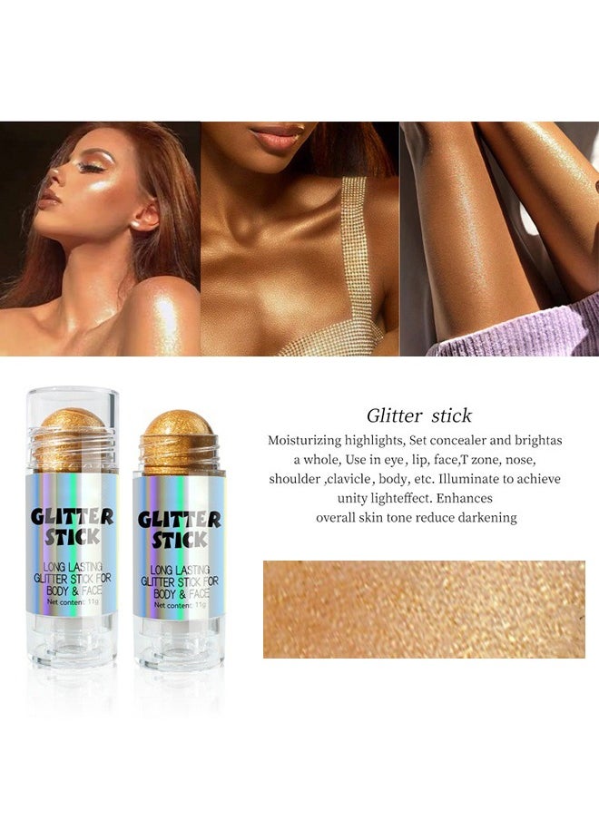 Julystar Glitter Stick For Body & Face - Highlighter Stick Smooth Creamy Glitter Body Stick Long Lasting Shimmer Highlighter Illuminator for Face & Body & Leg (#03)  - Image 3