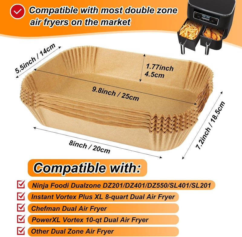 BYKITCHEN Air Fryer Disposable Paper Liners for Ninja Dual Airfryer, 100PCS Rectangle Air Fryer Parchment Paper Sheets for Ninja DZ201/DZ401/DZ550/SL401 & More, Ninja Airfryer Double Stack Accessories - Image 3