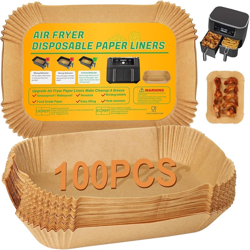 BYKITCHEN Air Fryer Disposable Paper Liners for Ninja Dual Airfryer, 100PCS Rectangle Air Fryer Parchment Paper Sheets for Ninja DZ201/DZ401/DZ550/SL401 & More, Ninja Airfryer Double Stack Accessories - Image 1