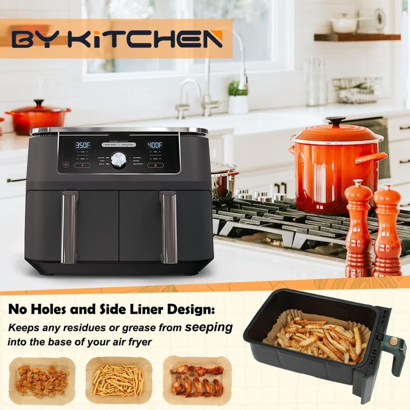 BYKITCHEN Air Fryer Disposable Paper Liners for Ninja Dual Airfryer, 100PCS Rectangle Air Fryer Parchment Paper Sheets for Ninja DZ201/DZ401/DZ550/SL401 & More, Ninja Airfryer Double Stack Accessories - Image 5