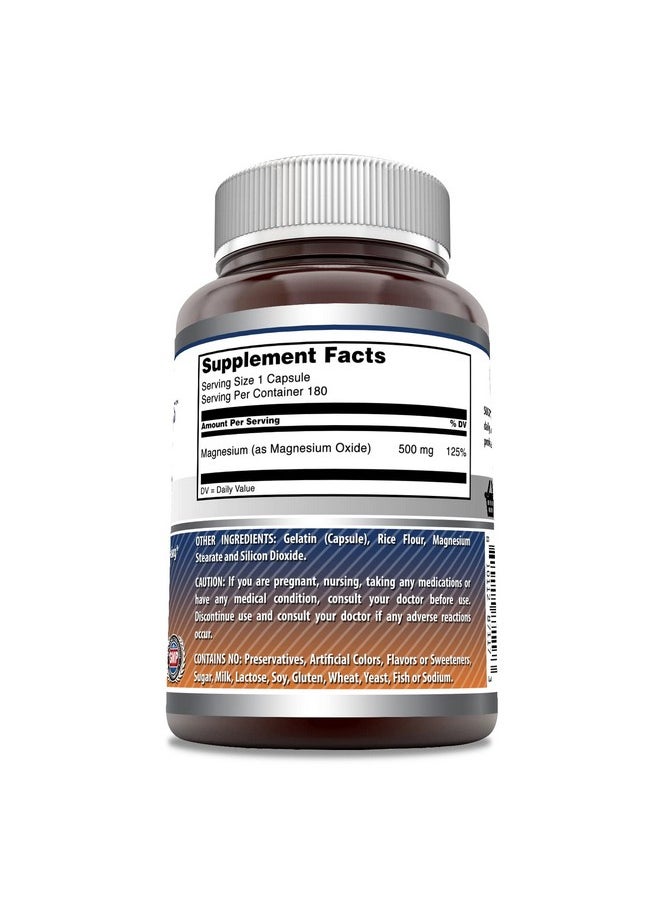 Amazing Nutrition - Amazing Formulas Magnesium Oxide 500Mg Capsules Supplement Nongmo Gluten Free Supports Energy Production Supports Heart Bone  Digestive Health 180 Count - Image 1