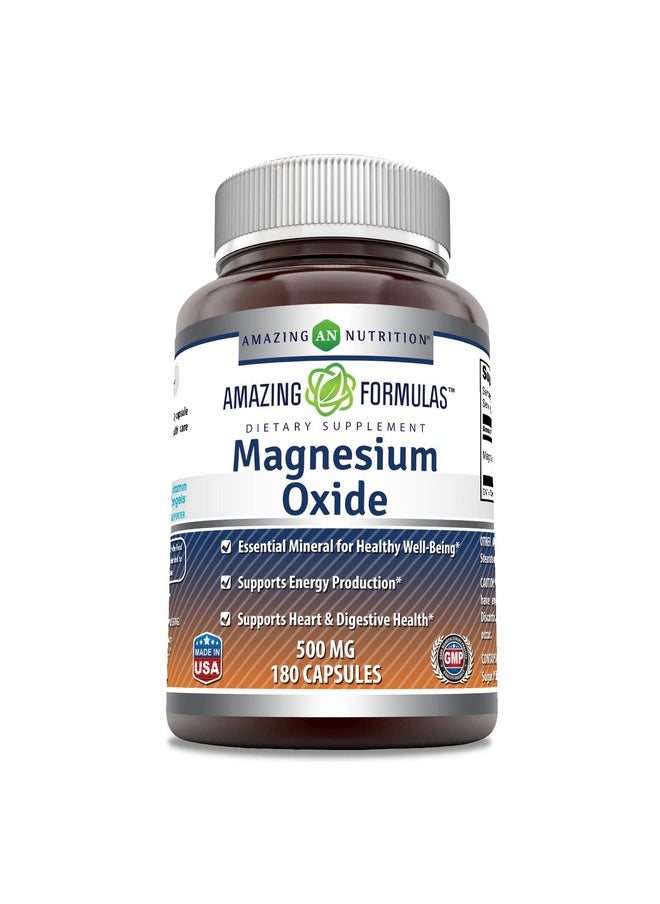 Amazing Nutrition - Amazing Formulas Magnesium Oxide 500Mg Capsules Supplement Nongmo Gluten Free Supports Energy Production Supports Heart Bone  Digestive Health 180 Count - Image 1