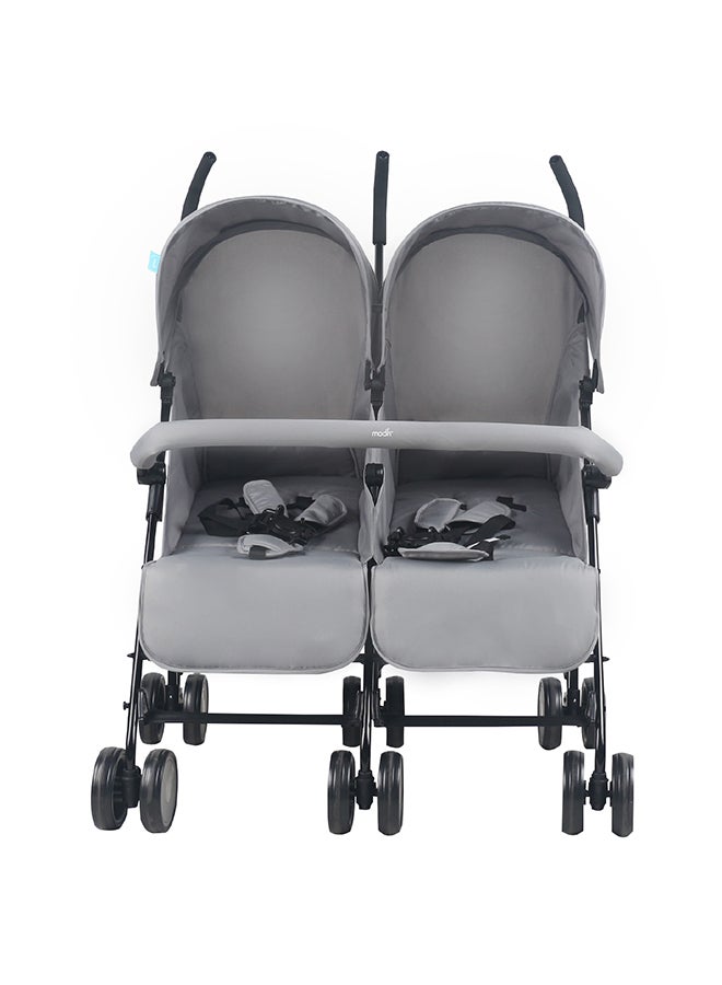 Moon Twinnzi Double Stroller for Twins & Siblings – Side by Side Duo Tandem Pram for Infant & Toddler (0-3 Years), Lightweight, UV Canopy, Adjustable Recline Seats-Upto 15kg per Seat - Grey - Image 1