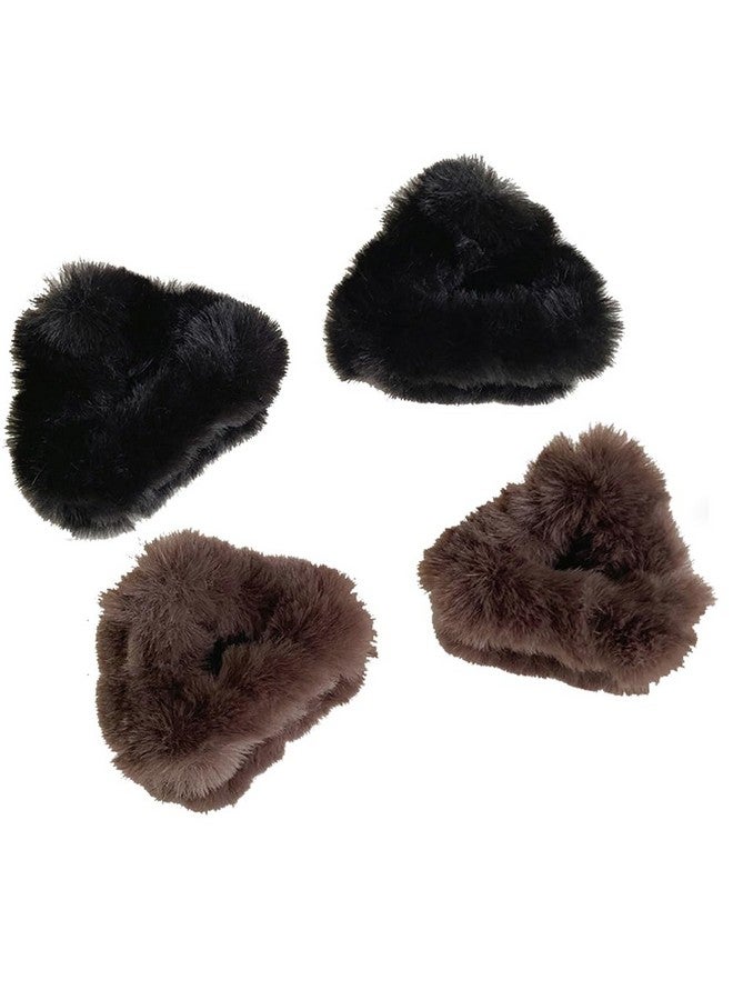 Luzen 4 قطع مشابك شعر آذان قطة مصنوعة من الفرو لربط الشعر، بارِيتات، مشابك شعر للجبين، إكسسوارات شعر للهالوين، تنكر، ملابس، إكسسوارات شعر للنساء والفتيات باللون الأسود والبني - Image 1