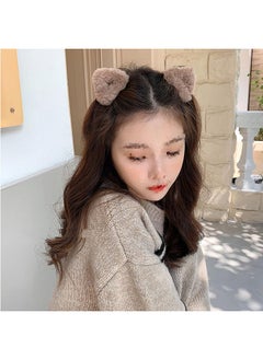 Luzen 4Pcs Plush Cat Ears Hair Claw Clips Barrettes Forehead Hair Bangs Clip Headwear Halloween Cosplay Costume Hair Accessories For Women Girls Black And Coffee  - Image 2
