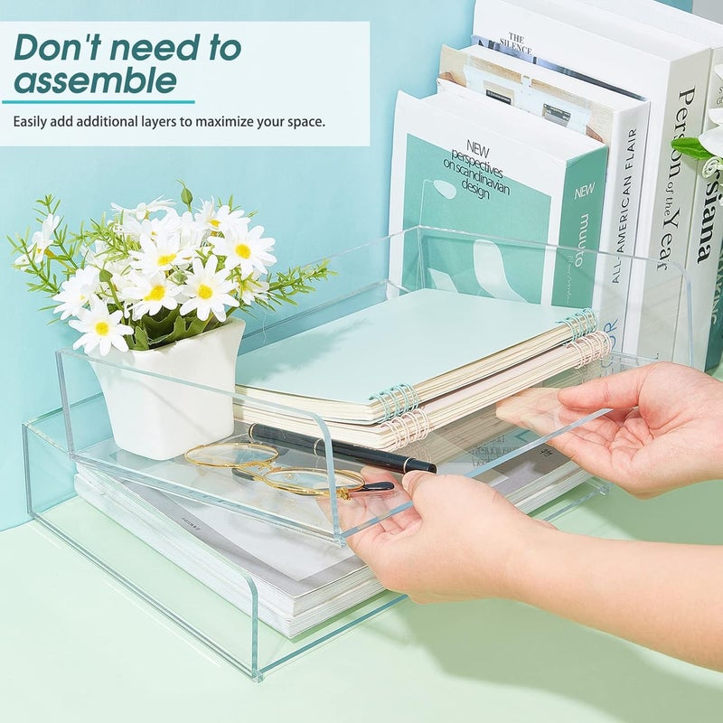 BPA® Acrylic Desk Organizers and Accessories Tier Paper File Organizer Tray Stackable Document Clear Desk Accessories for Office Workspace Organization (315 x 222 x 137 mm/ 12.4 x 8.74 x 5.39 Inch) - Image 4