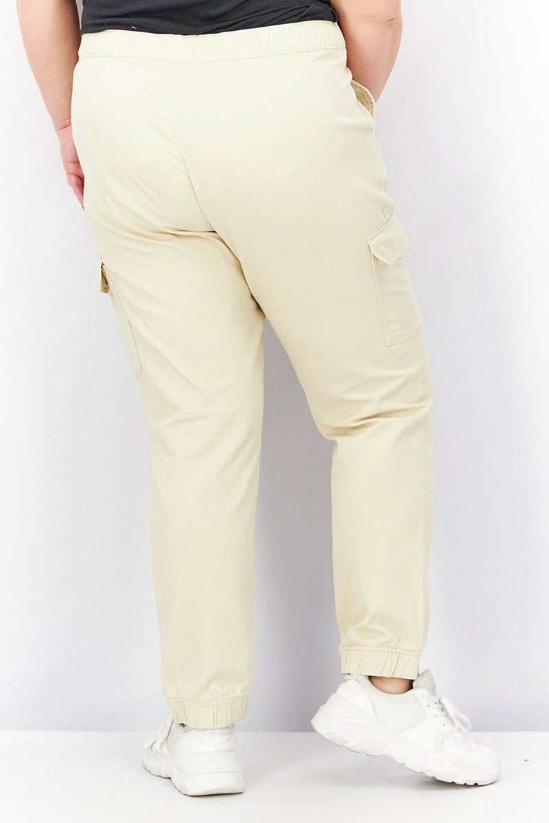 Tchibo Women Drawstring Plain Cargo Pants, Beige  - Image 3