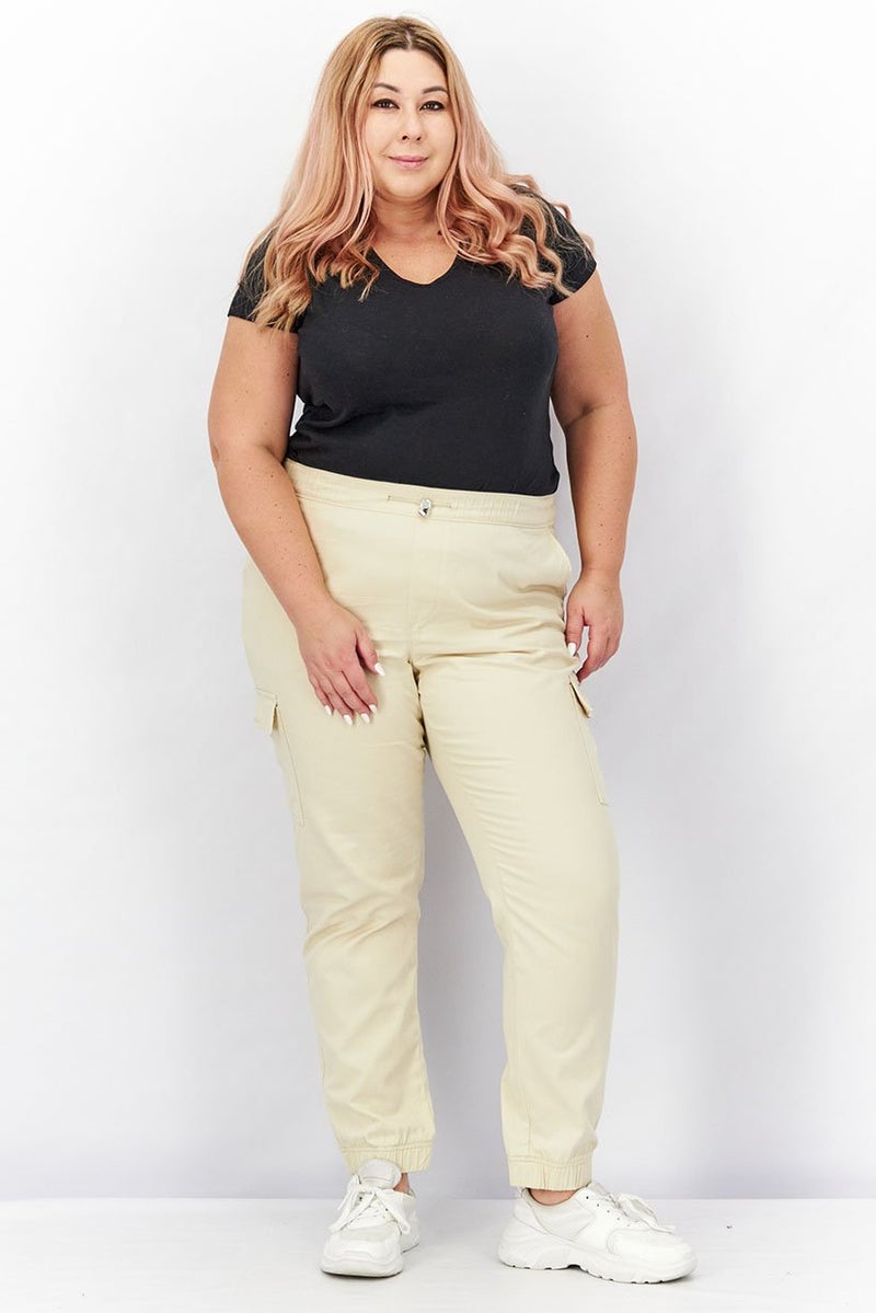 Tchibo Women Drawstring Plain Cargo Pants, Beige  - Image 4