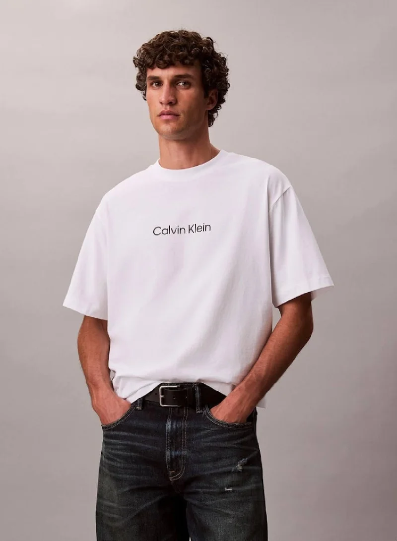 CALVIN KLEIN Bright White Standard Logo Relaxed Tee for Men | Best Price UAE