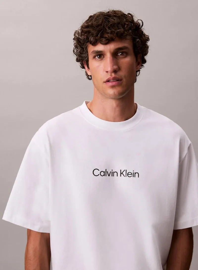 CALVIN KLEIN Bright White Standard Logo Relaxed Tee for Men | Best Price UAE