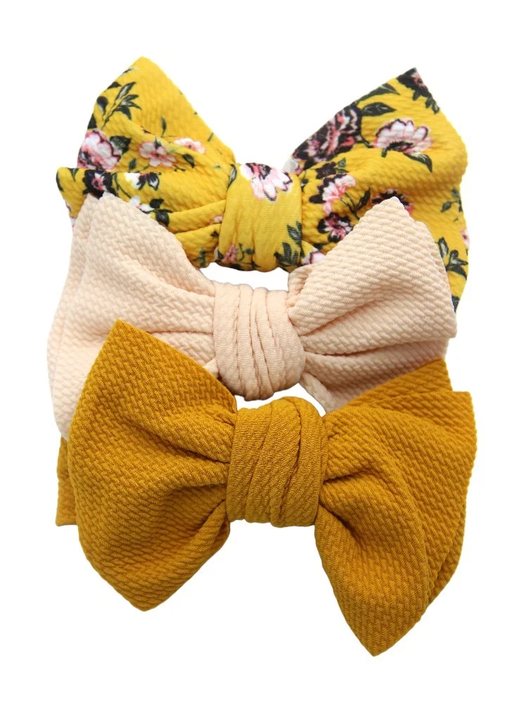 Bambimici Bambimici - Mira Assorted Big Ribbon Bow Headband for Babies - Yellow Floral Print