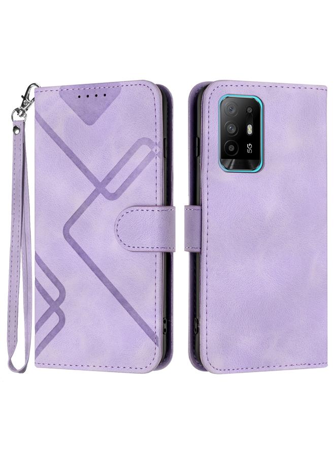 اس-توب جراب لهاتف OPPO Reno6 Z 5G/Reno5 F/Reno5 Lite جراب هاتف من الجلد بنمط خطوط - Image 1