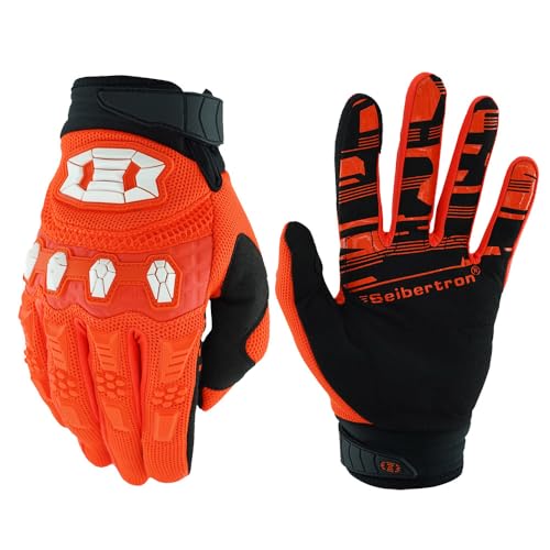 Seibertron Unisex MX ATV MTB Racing Gloves - Full Finger Touchscreen Glove for Bicycle Cycling Mountain Biking Motorcycle and Motocross Fluo Orange M - Image 1